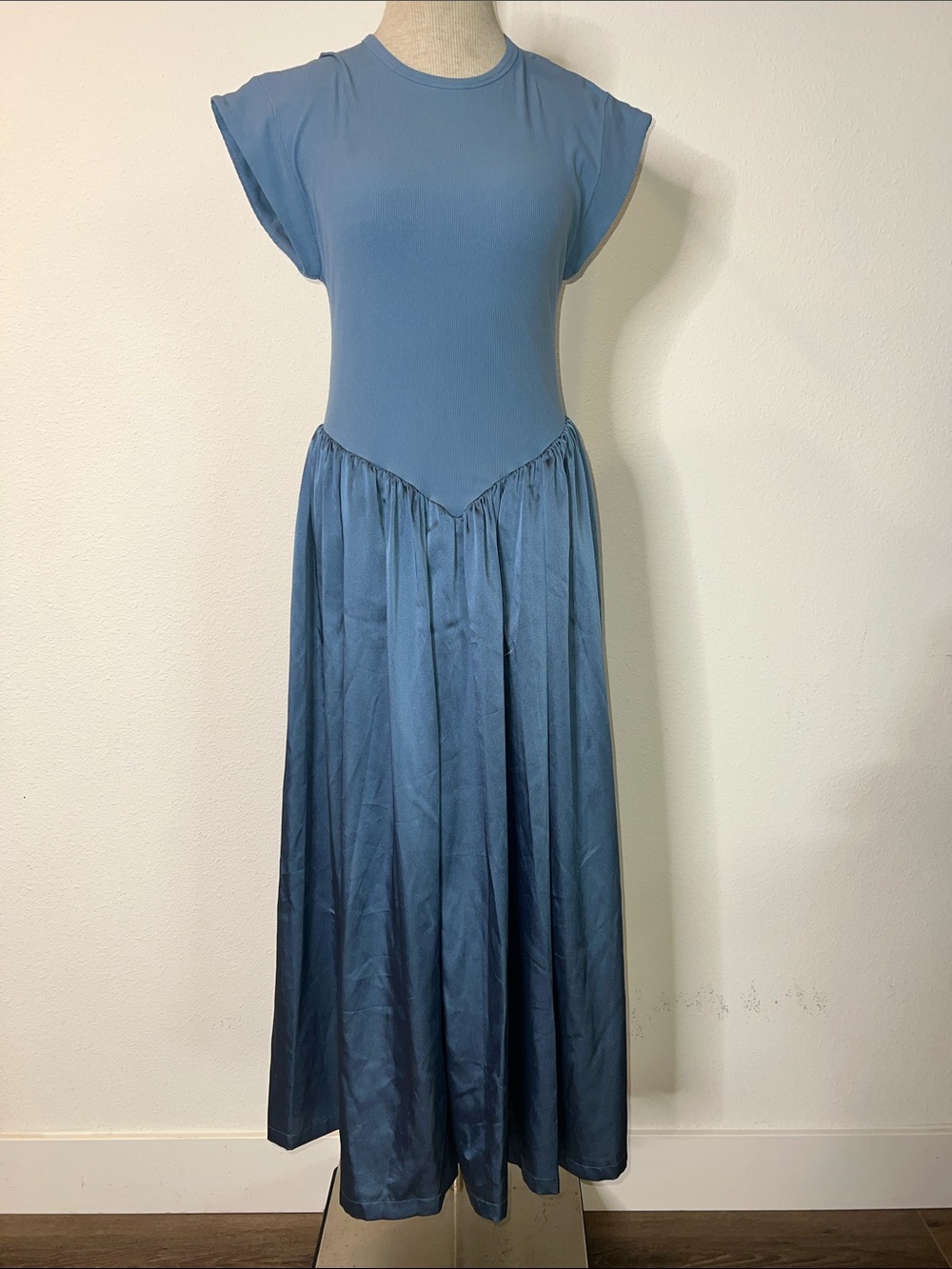 Ancosti Blue Midi Dress with Gathered Skirt